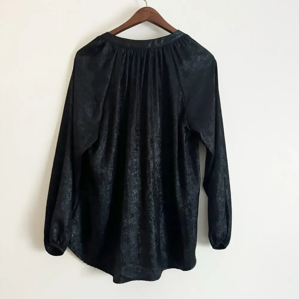 XIRENA Farrah Poplin Split Neck Top Shimmer Black Medium M - Picture 6 of 8